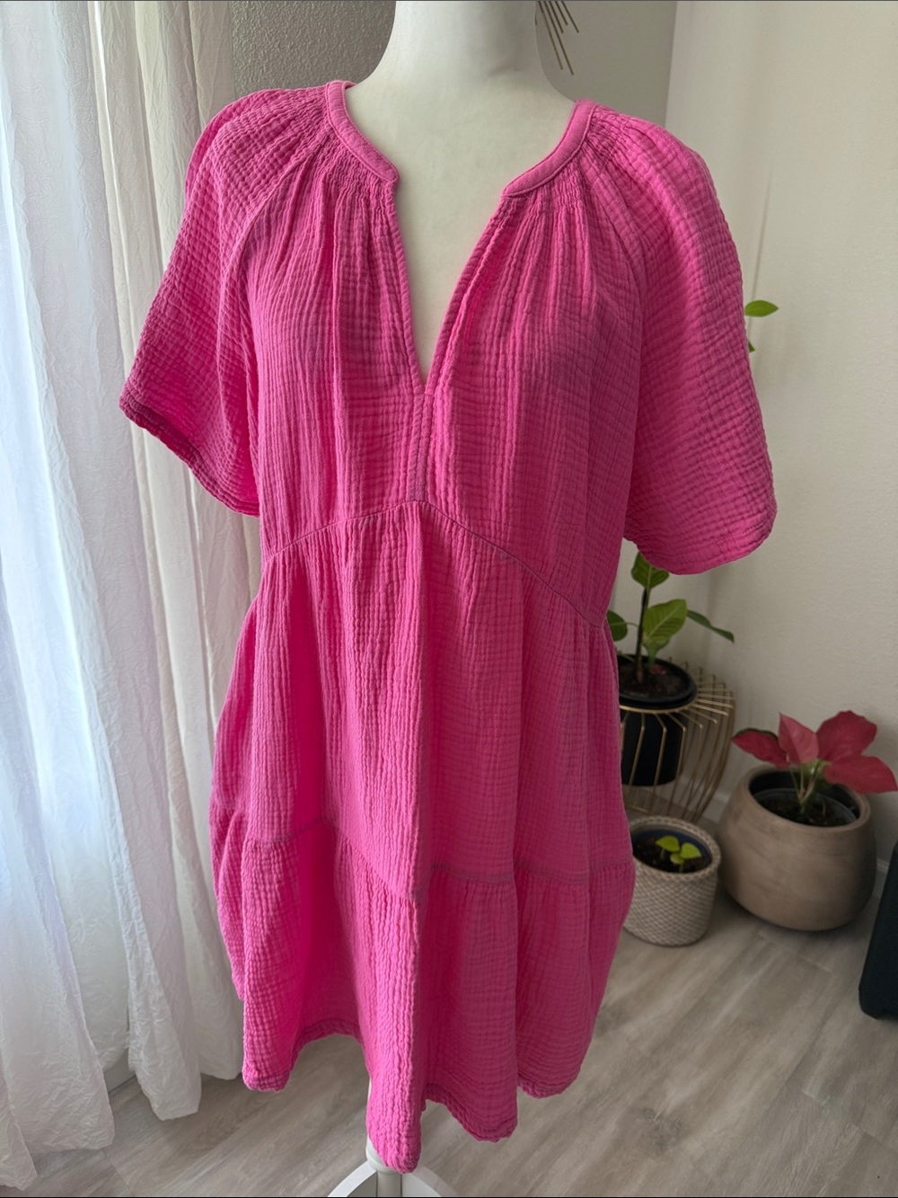 GAP Hot Pink Gauze V-Neck Babydoll Tunic